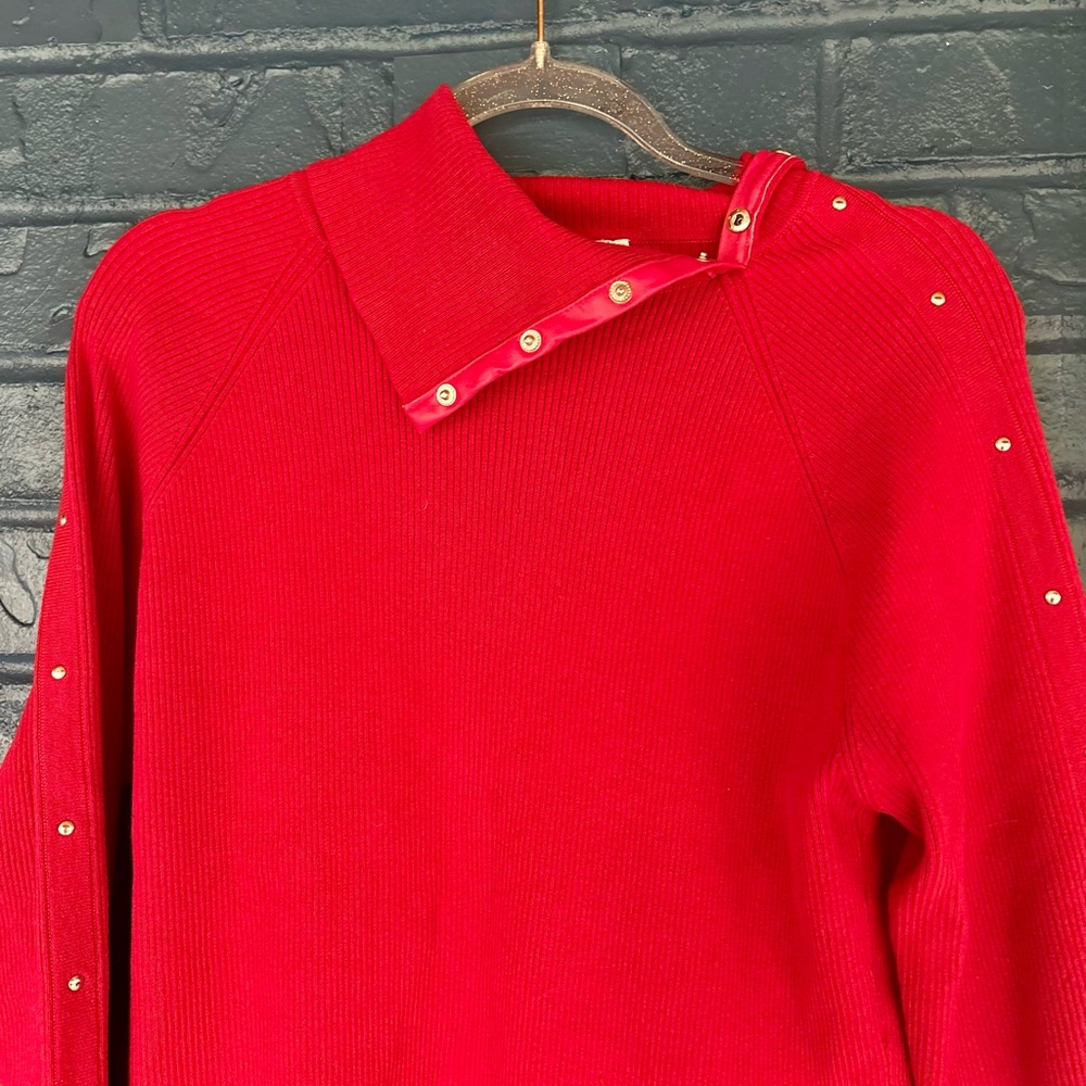 Vintage Sweater, Leather detailing Women's sweater with Button Detail - Picture 3 of 10